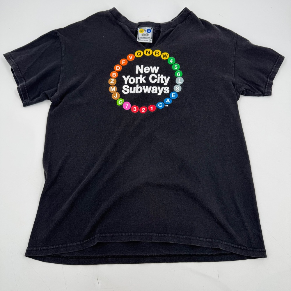 NYC Subway Line T Shirt New York City Graphic Tee Medium Black Distressed Grunge